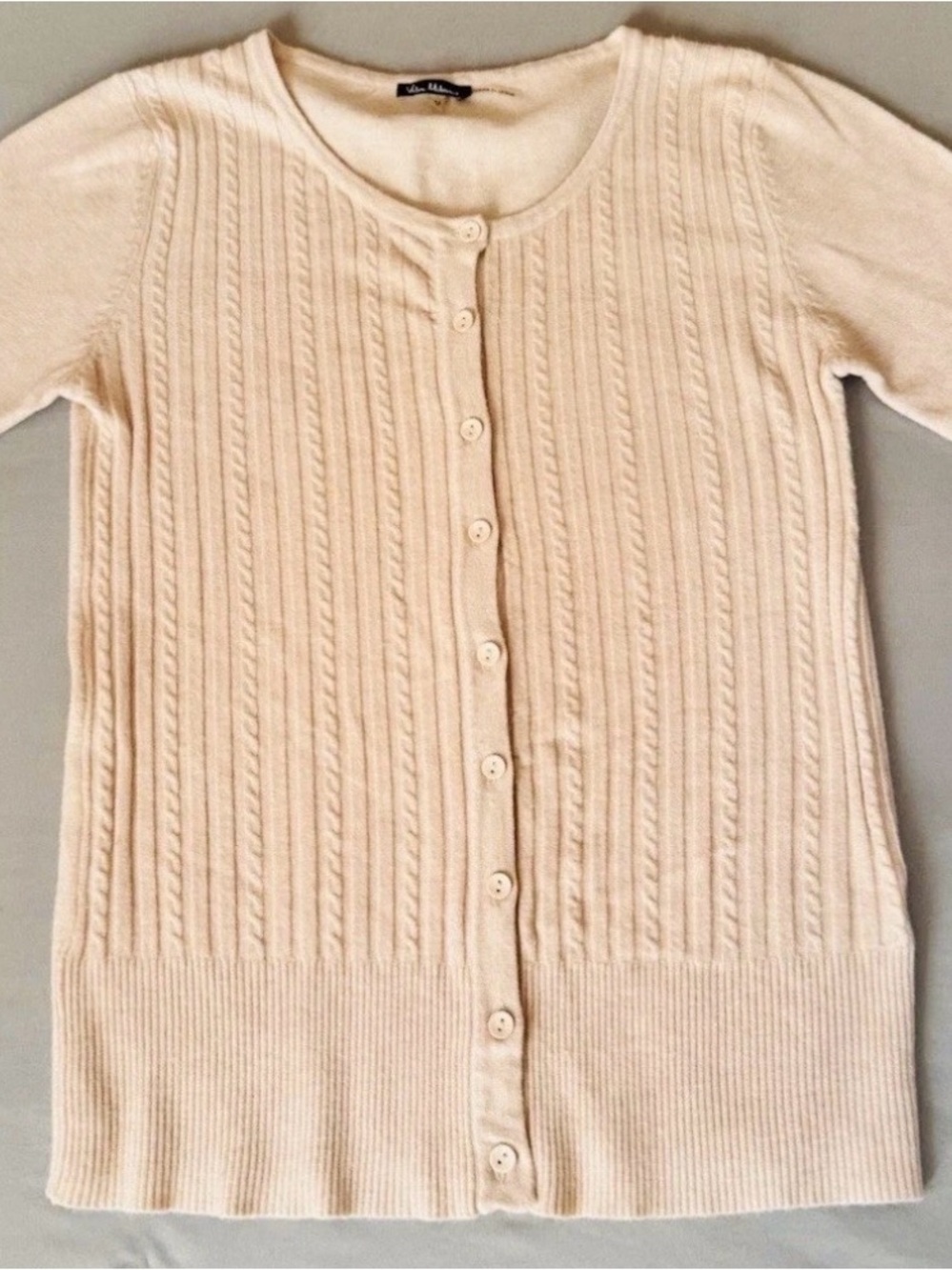 Crewneck Cable-Knit Button Cardigan in Blush Pink